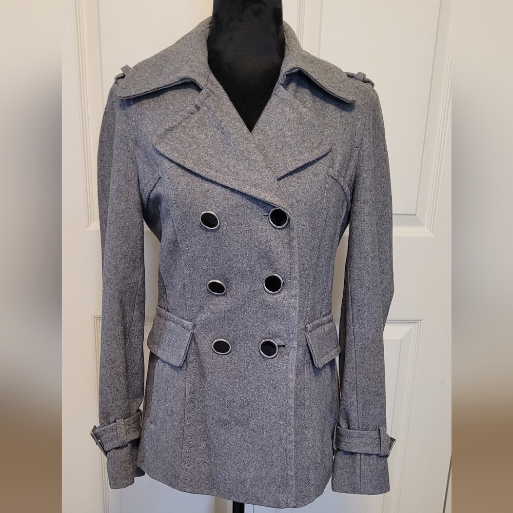 Express Womens S Gray Winter Coat 51% Wool Business Formal Heavy